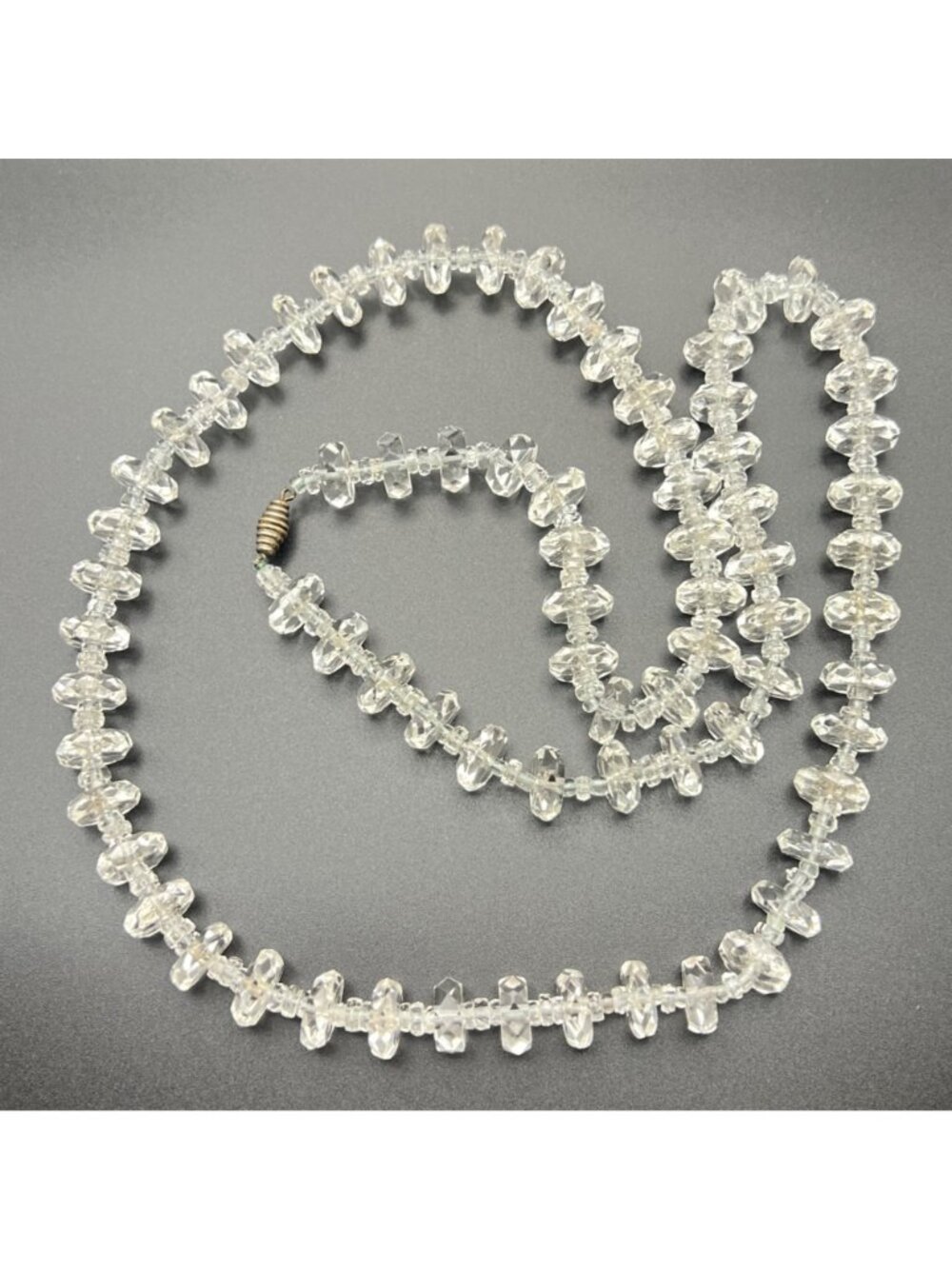 Vintage 30" Faceted Crystal Glass Bead Necklace 12mm Rondelle Barrel Clasp 77g - Picture 10 of 10
